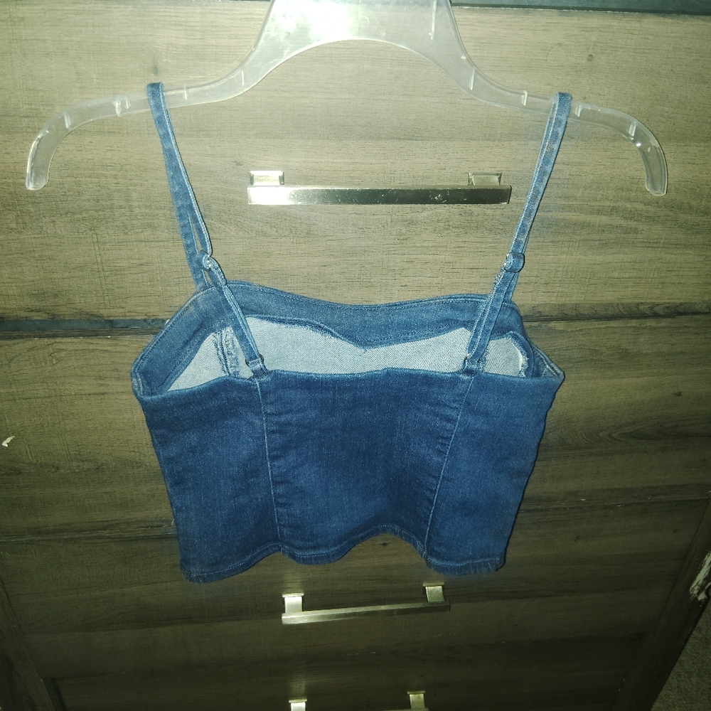 BELLE VERE Adjustable Denim Corset Crop Top - Small - Picture 6 of 7